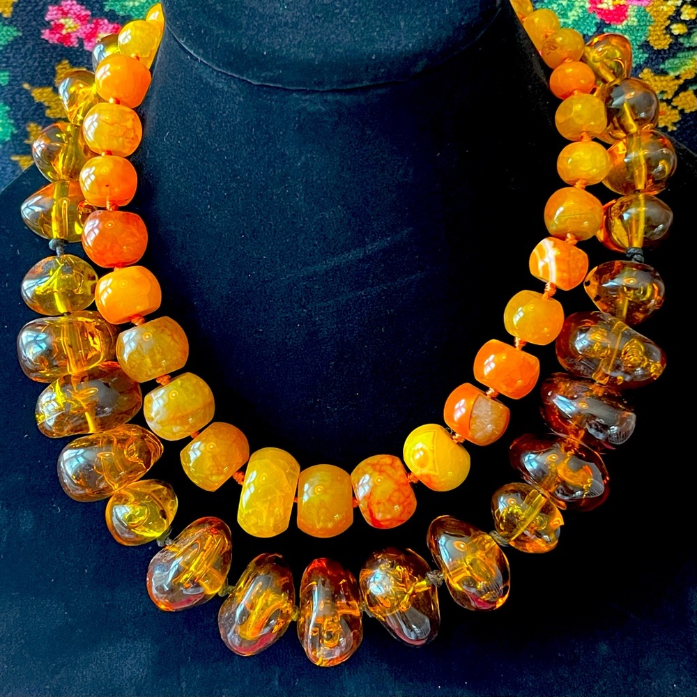 Amber Colored Chunky Beaded Nacklaces